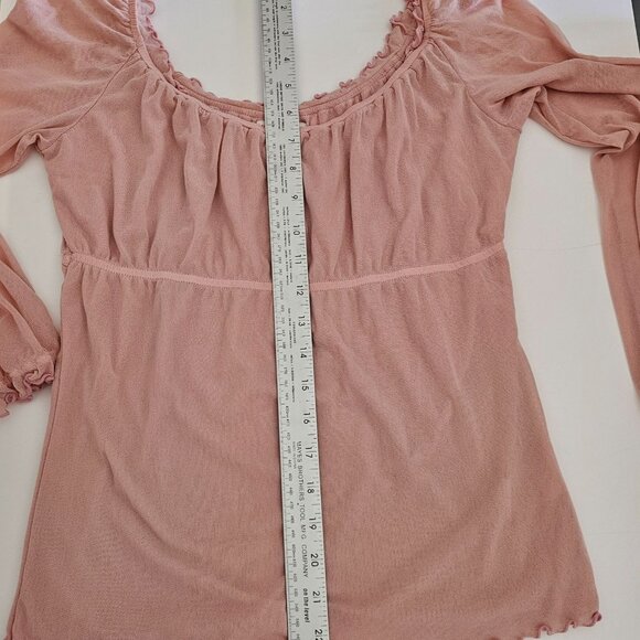 Y2K 90s Guess Babydoll Peasant Top Womens M Pink Mesh Semi-Sheer Ruffle Fairy - Picture 8 of 10